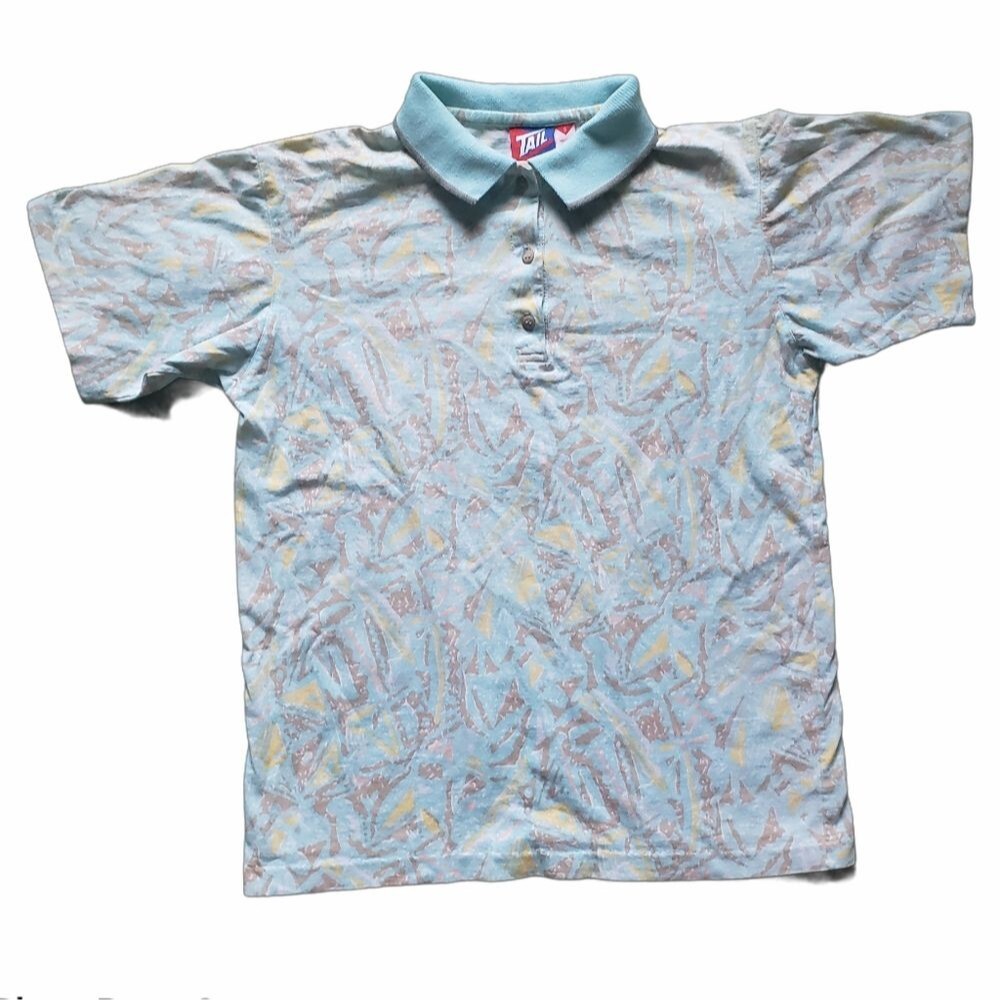 Vintage 80s 90s Tail Polo Shirt - Abstract Geometric Print - Made in USA - [S]